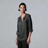 Petite Simply Vera Vera Wang Roll-Tab Blouse Vera Black