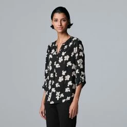 Petite Simply Vera Vera Wang Roll-Tab Blouse Vera Black -Simply Vera Vera Wang STORE unnamed file 3683