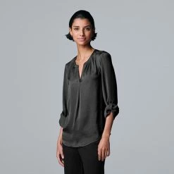 Petite Simply Vera Vera Wang Roll-Tab Blouse Vera Black -Simply Vera Vera Wang STORE unnamed file 3684