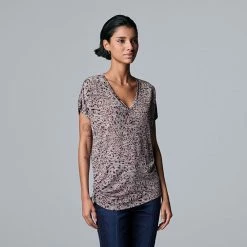 Petite Simply Vera Vera Wang V-Neck Dolman Tee Gray Blue Solid -Simply Vera Vera Wang STORE unnamed file 3722