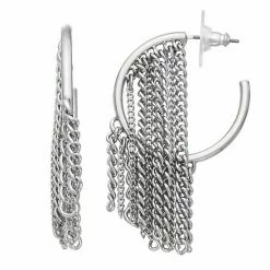 Simply Vera Vera Wang Silver Tone Fringe Chain Hoop Earrings