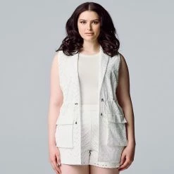 Women's Simply Vera Vera Wang Eyelet Vest Modern White -Simply Vera Vera Wang STORE unnamed file 3742
