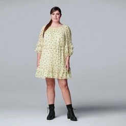 Plus Size Simply Vera Vera Wang Chiffon Ruffle Dress Ditsy Drip B -Simply Vera Vera Wang STORE unnamed file 3767