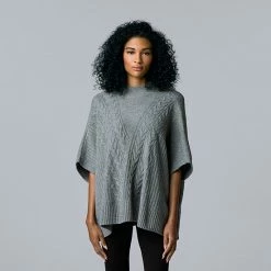 Women's Simply Vera Vera Wang Cable-Knit Mockneck Poncho Sweater Med Studio -Simply Vera Vera Wang STORE unnamed file 380