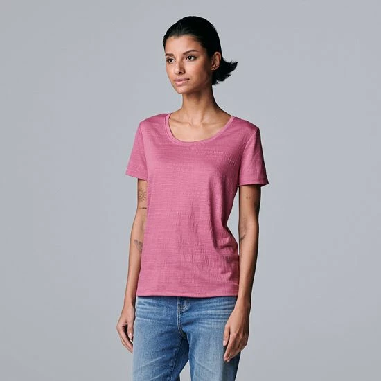 Petite Simply Vera Vera Wang Textured Short Sleeve Tee Mauve Feather 6 Petite Simply Vera Vera Wang Textured Short Sleeve Tee Mauve Feather - Image 6