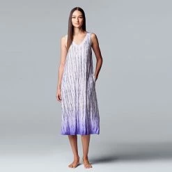 Women's Simply Vera Vera Wang Satin-Trim Midi Chemise Lavender Ombre Stripe -Simply Vera Vera Wang STORE unnamed file 3807