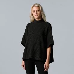 Women's Simply Vera Vera Wang Cable-Knit Mockneck Poncho Sweater Med Studio -Simply Vera Vera Wang STORE unnamed file 381