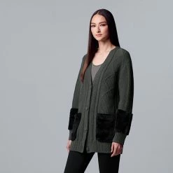 Petite Simply Vera Vera Wang Faux Fur Coatigan Charcoal Heather -Simply Vera Vera Wang STORE unnamed file 3810