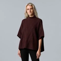 Women's Simply Vera Vera Wang Cable-Knit Mockneck Poncho Sweater Med Studio -Simply Vera Vera Wang STORE unnamed file 382