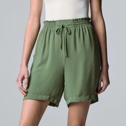 Women's Simply Vera Vera Wang High-Rise Paperbag Waist Shorts Mini Shadow Stem A
