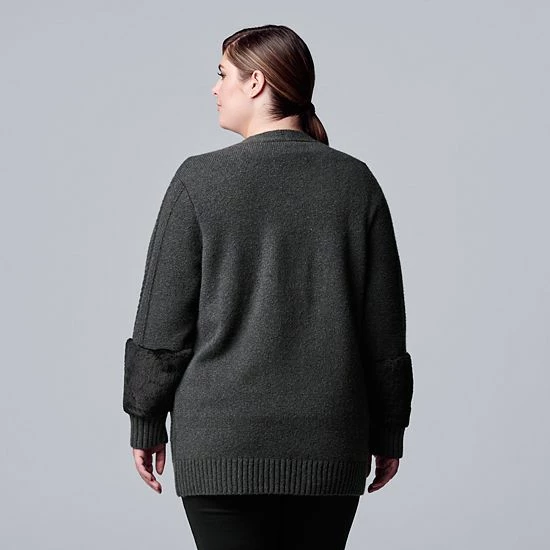 Plus Size Simply Vera Vera Wang Faux-Fur Trim Cable-Knit Coatigan Sky Captain 2 Plus Size Simply Vera Vera Wang Faux-Fur Trim Cable-Knit Coatigan Sky Captain - Image 2