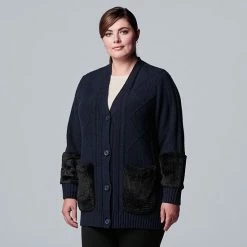 Plus Size Simply Vera Vera Wang Faux-Fur Trim Cable-Knit Coatigan Sky Captain 5 Plus Size Simply Vera Vera Wang Faux-Fur Trim Cable-Knit Coatigan Sky Captain -Simply Vera Vera Wang STORE unnamed file 3838