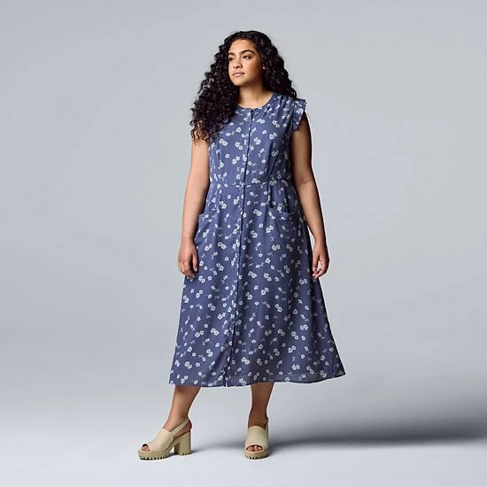 Plus Size Simply Vera Vera Wang Ruffle Sleeve Midi Dress Abstract Strokes 1 Plus Size Simply Vera Vera Wang Ruffle Sleeve Midi Dress Abstract Strokes