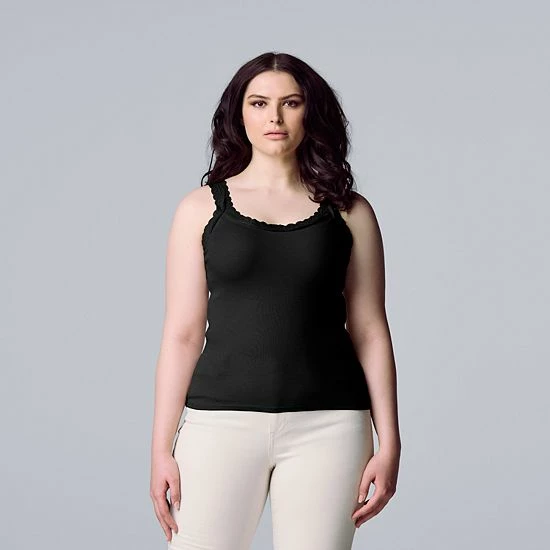 Women's Simply Vera Vera Wang Solid Lace Trimmed Tank Beatrix Blue 2 Women's Simply Vera Vera Wang Solid Lace Trimmed Tank Beatrix Blue - Image 2