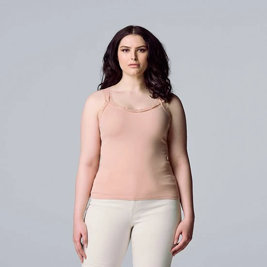 Women's Simply Vera Vera Wang Solid Lace Trimmed Tank Beatrix Blue 3 Women's Simply Vera Vera Wang Solid Lace Trimmed Tank Beatrix Blue - Image 3