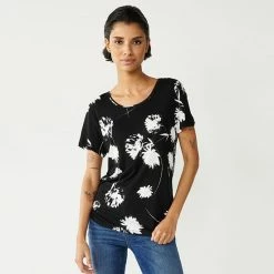 Petite Simply Vera Vera Wang Printed Short Sleeve Tee Sprinkle Texture A -Simply Vera Vera Wang STORE unnamed file 3871