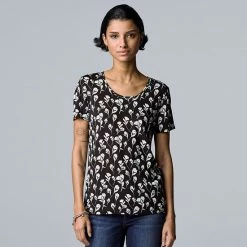 Petite Simply Vera Vera Wang Printed Short Sleeve Tee Sprinkle Texture A -Simply Vera Vera Wang STORE unnamed file 3872