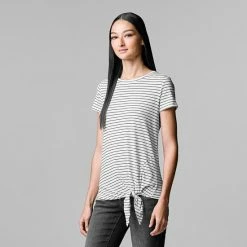Petite Simply Vera Vera Wang Striped Knot-Hem Tee White Black Stripe