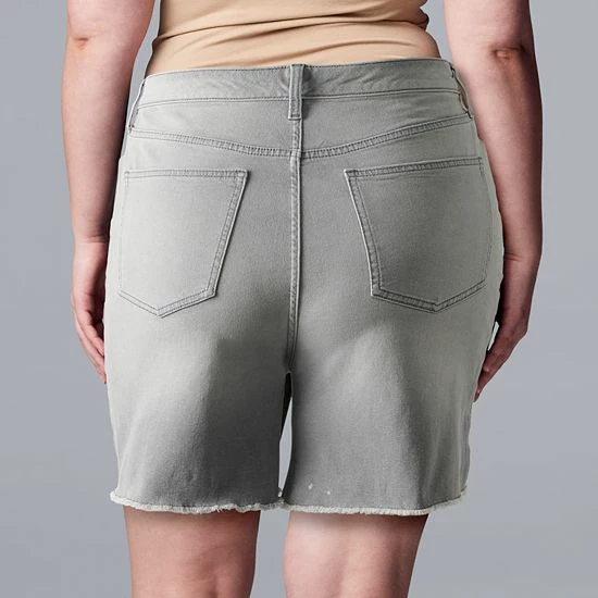 Plus Size Simply Vera Vera Wang High-Waisted 7" Denim Shorts Greystone 2 Plus Size Simply Vera Vera Wang High-Waisted 7" Denim Shorts Greystone - Image 2
