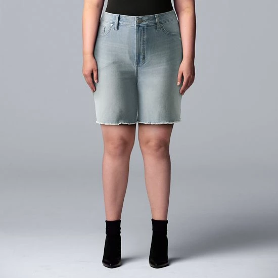 Plus Size Simply Vera Vera Wang High-Waisted 7" Denim Shorts Greystone 3 Plus Size Simply Vera Vera Wang High-Waisted 7" Denim Shorts Greystone - Image 3