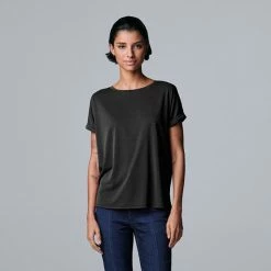 Petite Simply Vera Vera Wang Dolman Short Sleeve Tee Vera Black -Simply Vera Vera Wang STORE unnamed file 3952