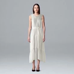 Women's Simply Vera Vera Wang Ruched Pleated Midi Dress Modern White