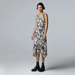 Women's Simply Vera Vera Wang Ruched Pleated Midi Dress Modern White -Simply Vera Vera Wang STORE unnamed file 3959