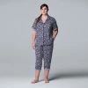 Plus Size Simply Vera Vera Wang Short Sleeve Pajama Shirt & Pajama Capri Pants Sleep Set Navy Ditsy