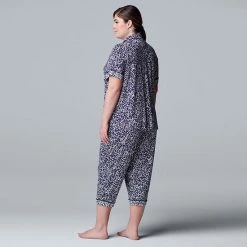 Plus Size Simply Vera Vera Wang Short Sleeve Pajama Shirt & Pajama Capri Pants Sleep Set Navy Ditsy -Simply Vera Vera Wang STORE unnamed file 3964