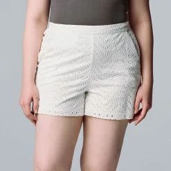 Women's Simply Vera Vera Wang High-Rise Eyelet Shorts Modern White -Simply Vera Vera Wang STORE unnamed file 3979
