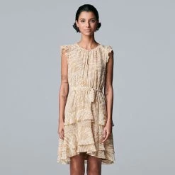 Petite Simply Vera Vera Wang Tiered Ruffle Fit & Flare Dress Texture Animal