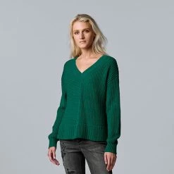 Women's Simply Vera Vera Wang V-Neck Ribbed Sweater Persian Teal -Simply Vera Vera Wang STORE unnamed file 413