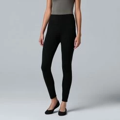Simply Vera Vera Wang High Rise Women's Live In Fleece Lined Leggings Black