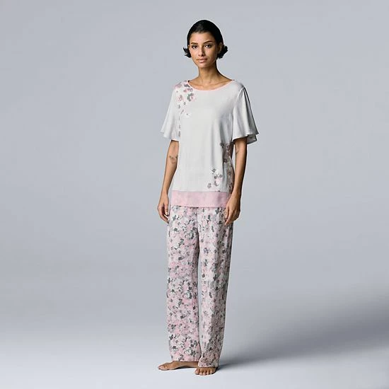 Women's Simply Vera Vera Wang Cozy Short Sleeve Pajama Top & Pajama Pants Sleep Set Black Animal Print 1 Women's Simply Vera Vera Wang Cozy Short Sleeve Pajama Top & Pajama Pants Sleep Set Black Animal Print