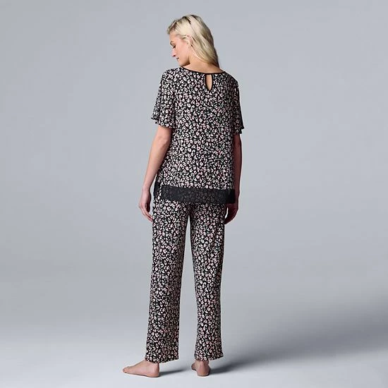 Women's Simply Vera Vera Wang Cozy Short Sleeve Pajama Top & Pajama Pants Sleep Set Black Animal Print 2 Women's Simply Vera Vera Wang Cozy Short Sleeve Pajama Top & Pajama Pants Sleep Set Black Animal Print - Image 2