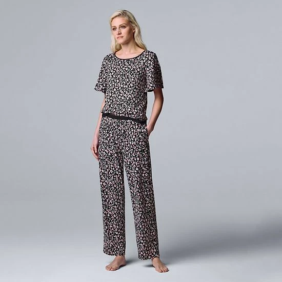 Women's Simply Vera Vera Wang Cozy Short Sleeve Pajama Top & Pajama Pants Sleep Set Black Animal Print 3 Women's Simply Vera Vera Wang Cozy Short Sleeve Pajama Top & Pajama Pants Sleep Set Black Animal Print - Image 3