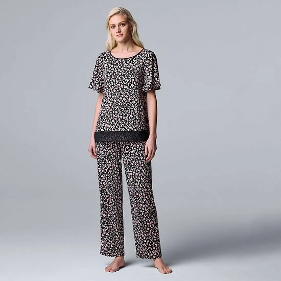 Women's Simply Vera Vera Wang Cozy Short Sleeve Pajama Top & Pajama Pants Sleep Set Black Animal Print 5 Women's Simply Vera Vera Wang Cozy Short Sleeve Pajama Top & Pajama Pants Sleep Set Black Animal Print - Image 5