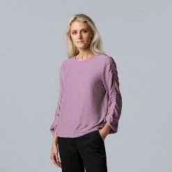 Women's Simply Vera Vera Wang Cozy Ruched-Sleeve Top Dark Teal -Simply Vera Vera Wang STORE unnamed file 449