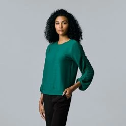 Women's Simply Vera Vera Wang Cozy Ruched-Sleeve Top Dark Teal -Simply Vera Vera Wang STORE unnamed file 450