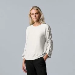 Women's Simply Vera Vera Wang Cozy Ruched-Sleeve Top Dark Teal -Simply Vera Vera Wang STORE unnamed file 453