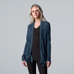 Women's Simply Vera Vera Wang Ruched Open-Front Cardigan Vera Black