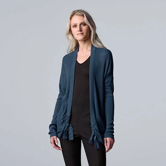 Women's Simply Vera Vera Wang Ruched Open-Front Cardigan Vera Black 1 Women's Simply Vera Vera Wang Ruched Open-Front Cardigan Vera Black