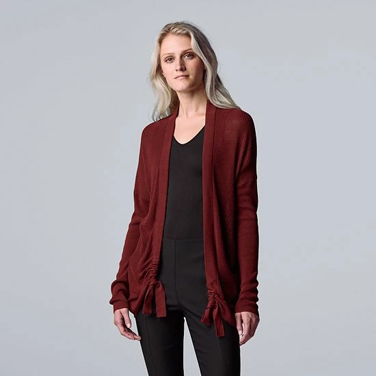 Women's Simply Vera Vera Wang Ruched Open-Front Cardigan Vera Black 3 Women's Simply Vera Vera Wang Ruched Open-Front Cardigan Vera Black - Image 3