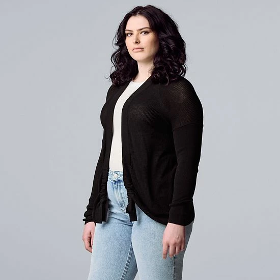 Women's Simply Vera Vera Wang Ruched Open-Front Cardigan Vera Black 4 Women's Simply Vera Vera Wang Ruched Open-Front Cardigan Vera Black - Image 4