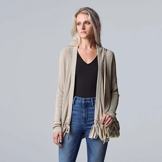 Women's Simply Vera Vera Wang Ruched Open-Front Cardigan Vera Black 6 Women's Simply Vera Vera Wang Ruched Open-Front Cardigan Vera Black - Image 6