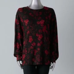 Women's Simply Vera Vera Wang Cozy Dolman-Sleeve Top Burgundy Cherry -Simply Vera Vera Wang STORE unnamed file 506