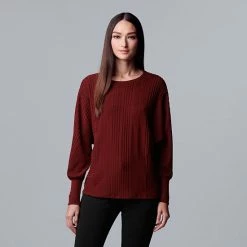 Women's Simply Vera Vera Wang Cozy Dolman-Sleeve Top Burgundy Cherry -Simply Vera Vera Wang STORE unnamed file 507