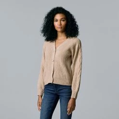 Women's Simply Vera Vera Wang V-Neck Front Button Cardigan Vera Blue -Simply Vera Vera Wang STORE unnamed file 517