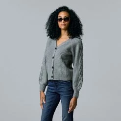 Women's Simply Vera Vera Wang V-Neck Front Button Cardigan Vera Blue -Simply Vera Vera Wang STORE unnamed file 518