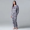 Women's Simply Vera Vera Wang Velour Pajama Top And Banded Bottom Pajama Pants Sleep Set Gray Floral
